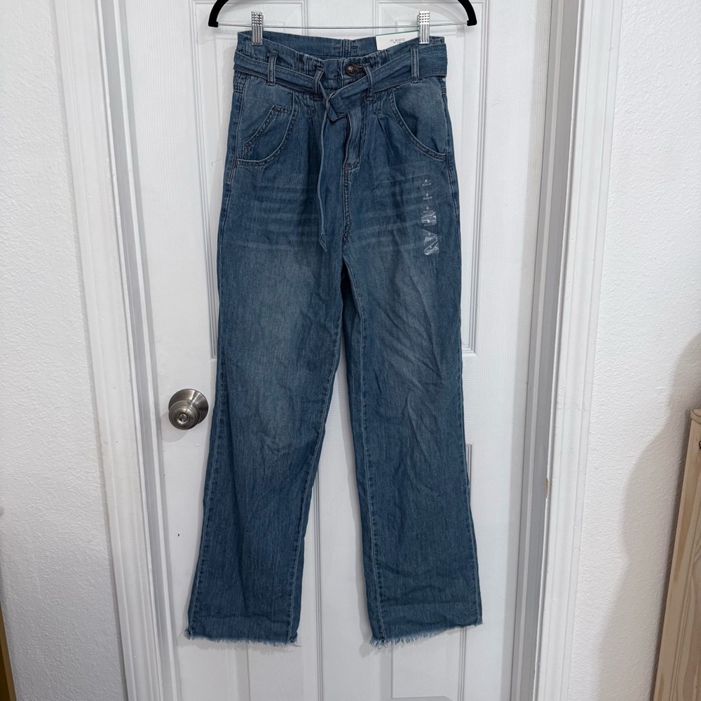 Maurice’s M Jeans By Maurice’s Wide Leg Frayed Hem 0 Reg Blue Denim Jeans 100%